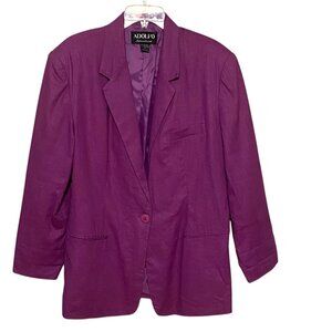 ADOLFO International Purple Lined Blazer Linen One Button Women's Size (12)